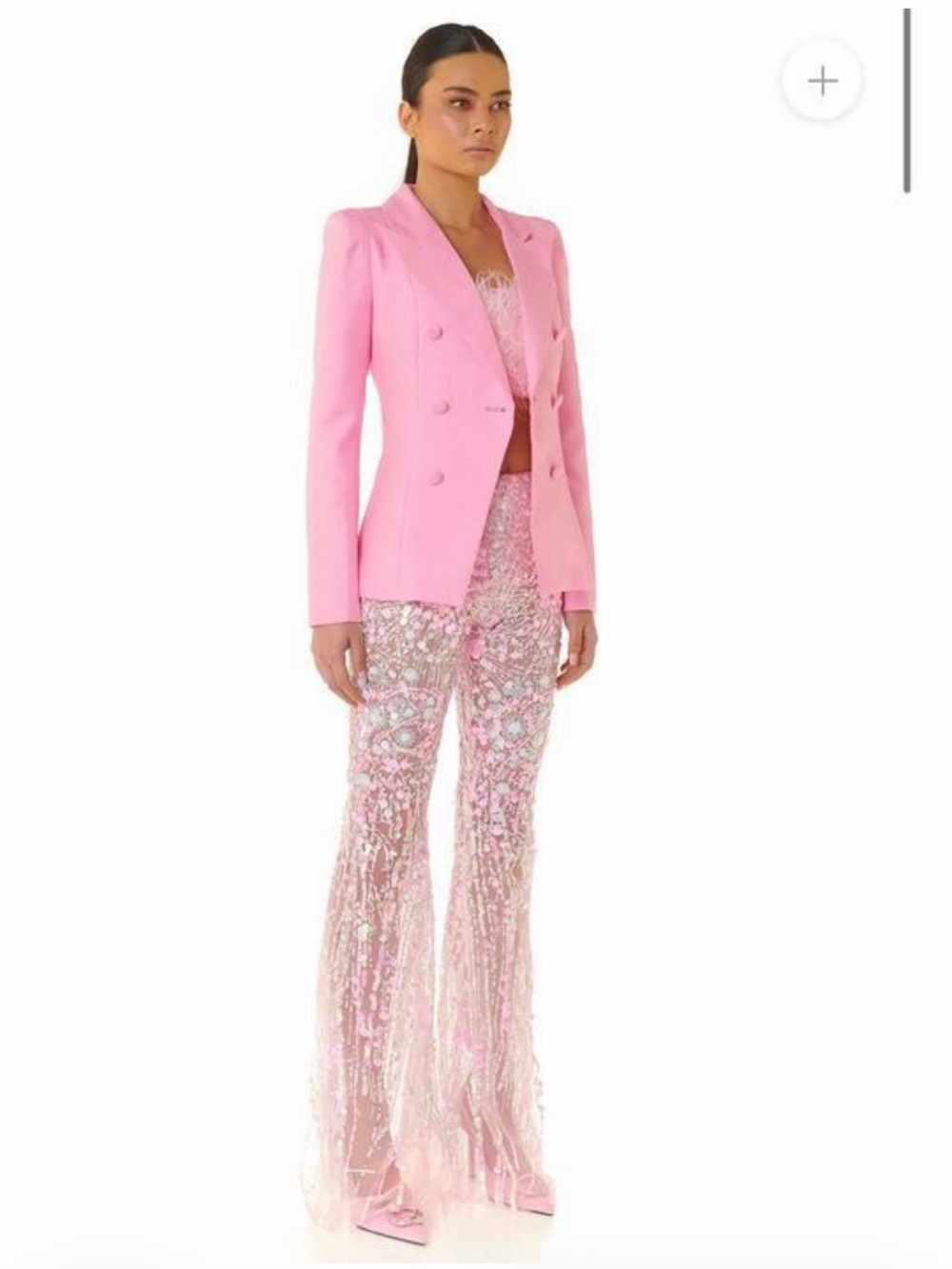 NWT Pink Sequin 3 piece set Pants Blazer and strapless top